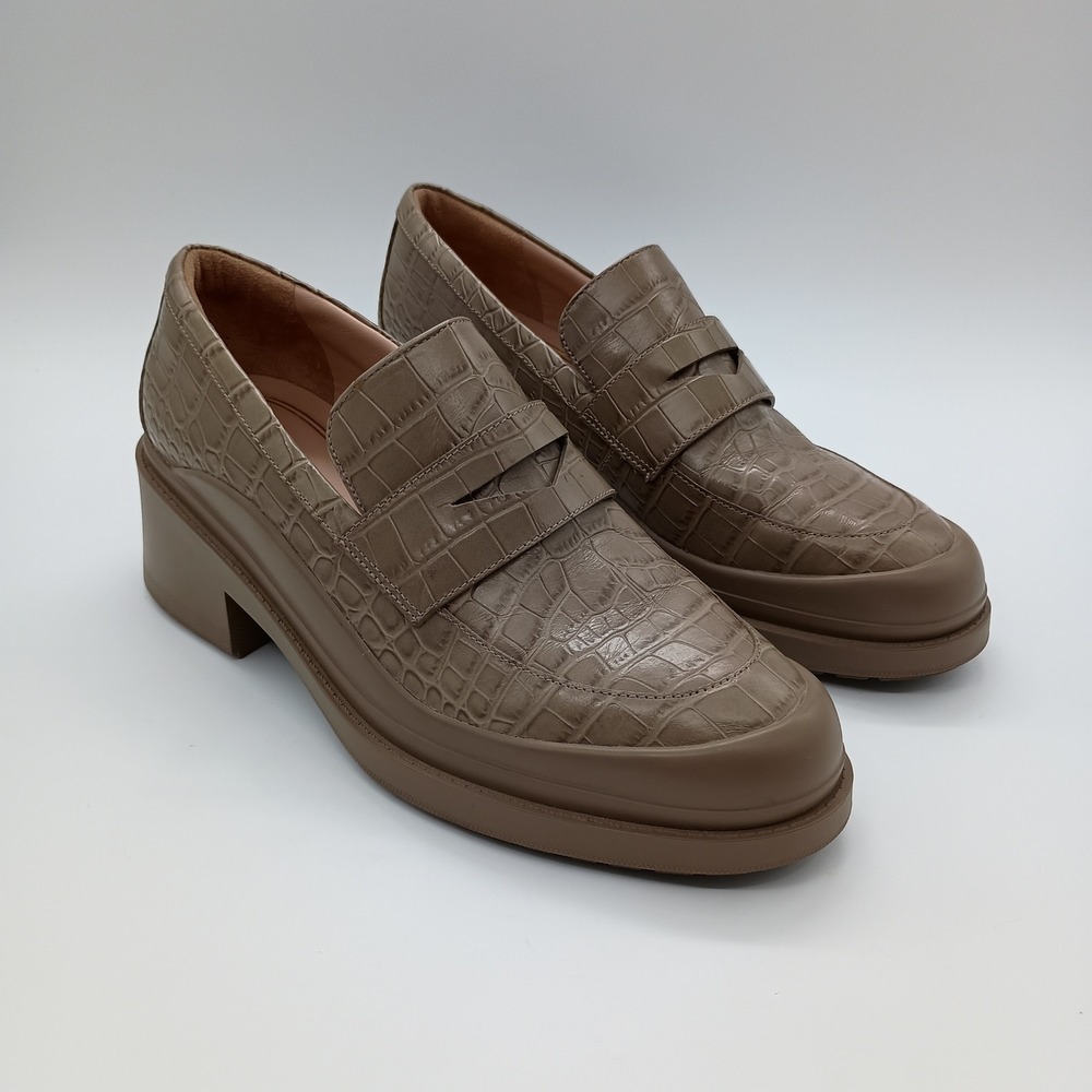 Cole Haan Grand 360 Womens Taupe Croc Embossed Leather Penny Loafers Chunky 9B